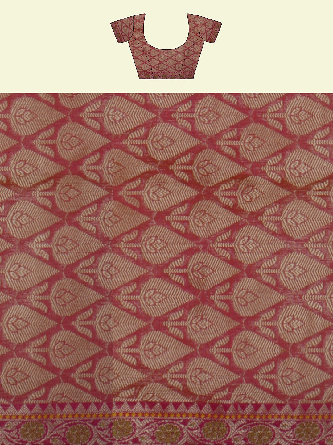 Faishana Presents Beige Woven Organza Pink Border With Pink Blouse Banarasi Saree