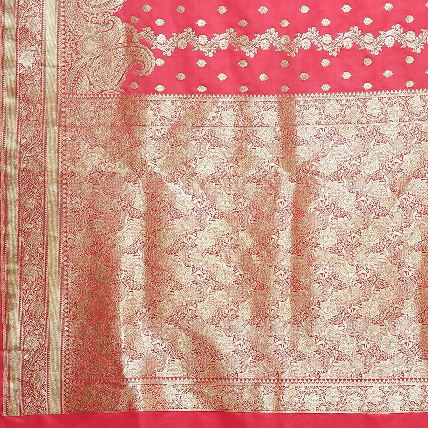 Faishana Presents Peach Katan Silk Mughal Motif Floral Stripe Banarasi Saree with Blouse piece
