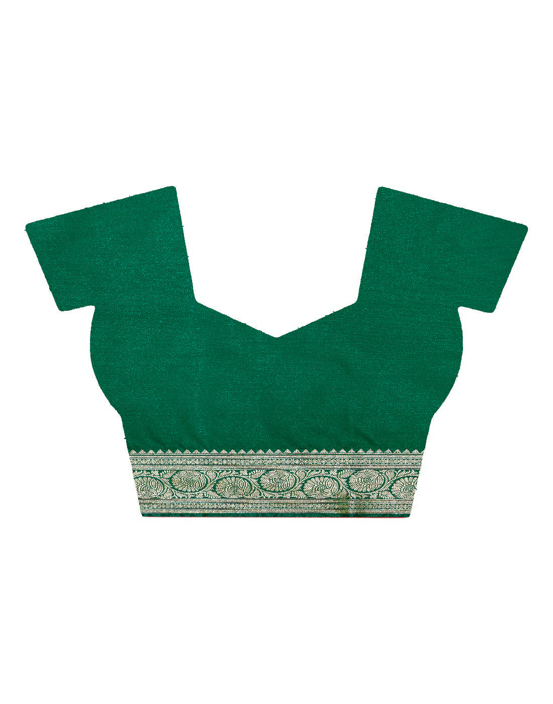 Faishana Presents Red Plain Satin Silk Banarasi Saree with contrasting Green Paisley Pallu and Green Blouse Piece