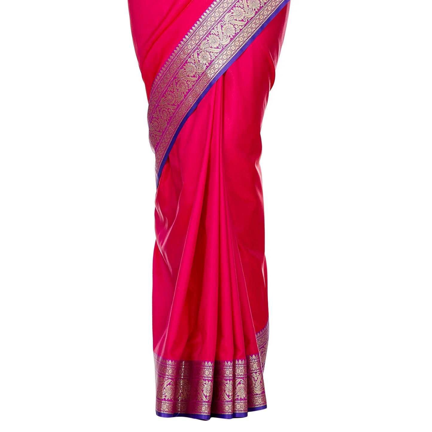 Faishana Presents Pink Plain Satin Silk Banarasi Saree with Contrasting Blue Pallu and Blue Blouse Piece