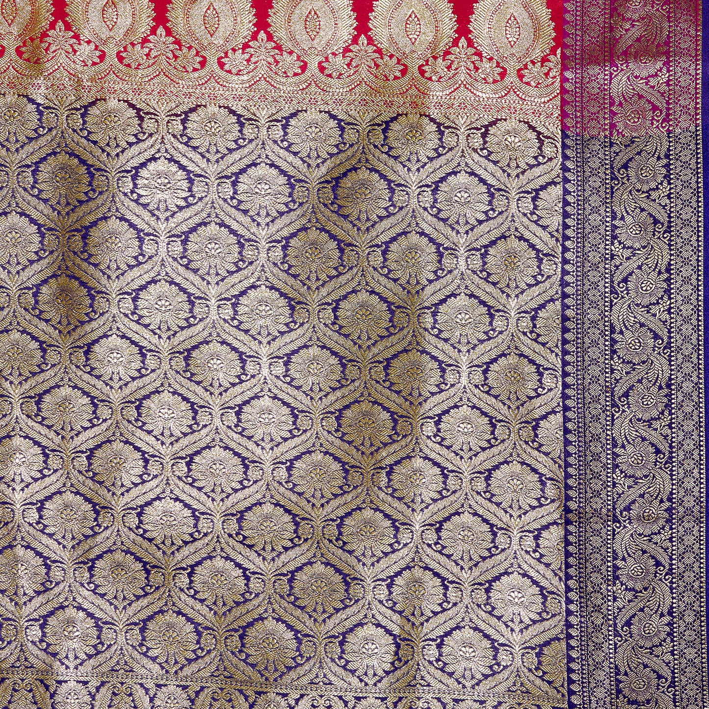 Faishana Presents Pink Plain Satin Silk Banarasi Saree with Contrasting Blue Pallu and Blue Blouse Piece