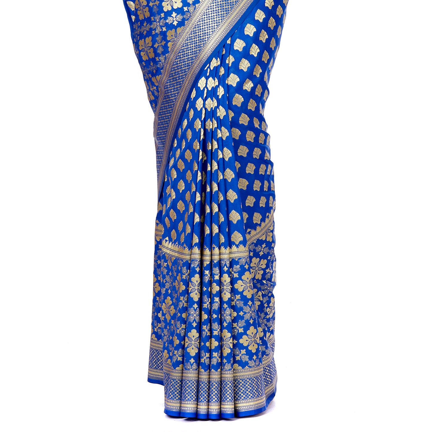 Faishana Blue Satin Silk Zari Floral Booti Saree With Blouse Piece GEJA17