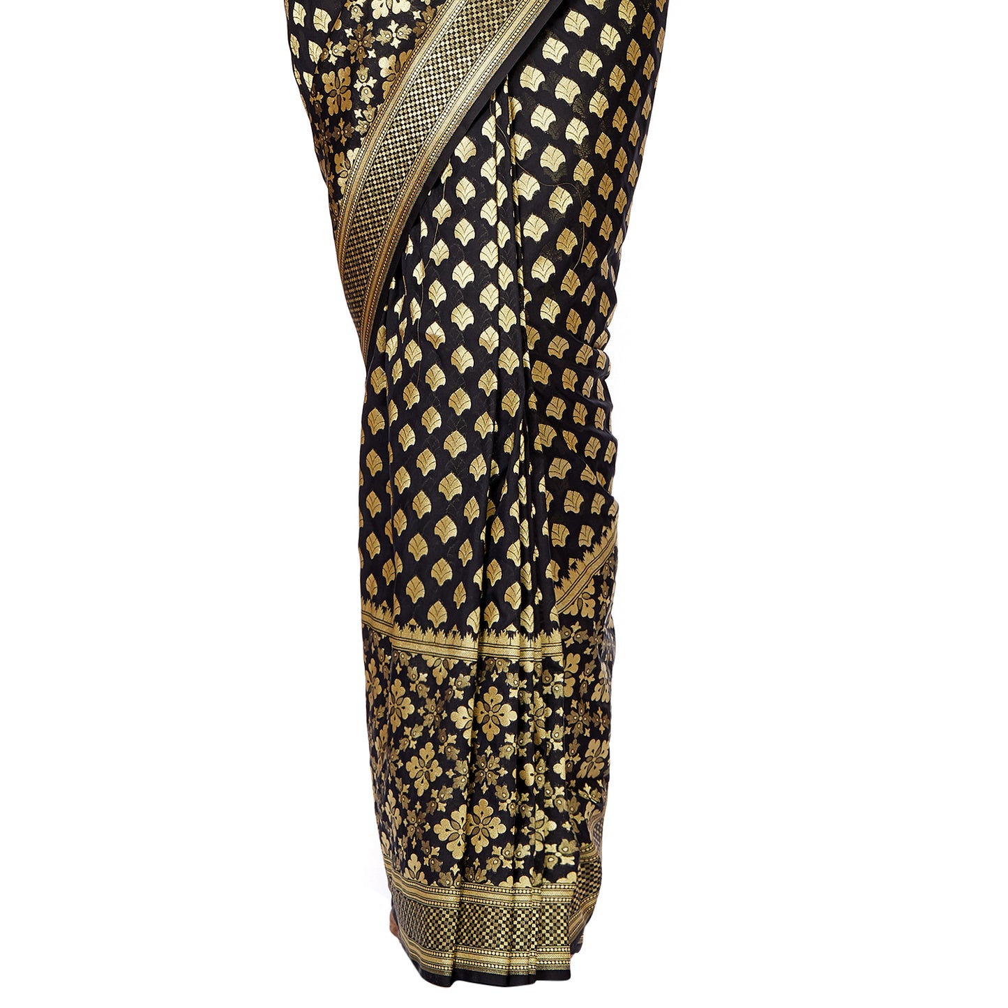 Faishana Black Satin Silk Saree With Blouse Piece GEJA18