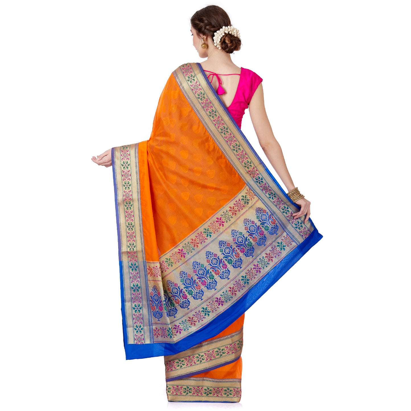 Faishana Orange Solid Silk Blend Saree With Blouse Piece GEJA20