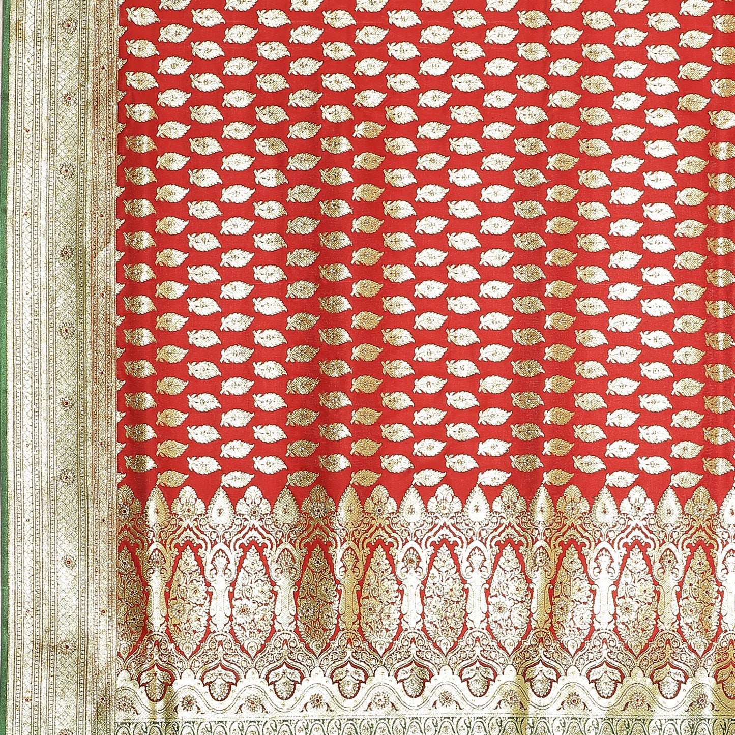 Faishana Presents Red Mughal Motif Heavy Satin Silk Banarasi Saree With Blouse Piece