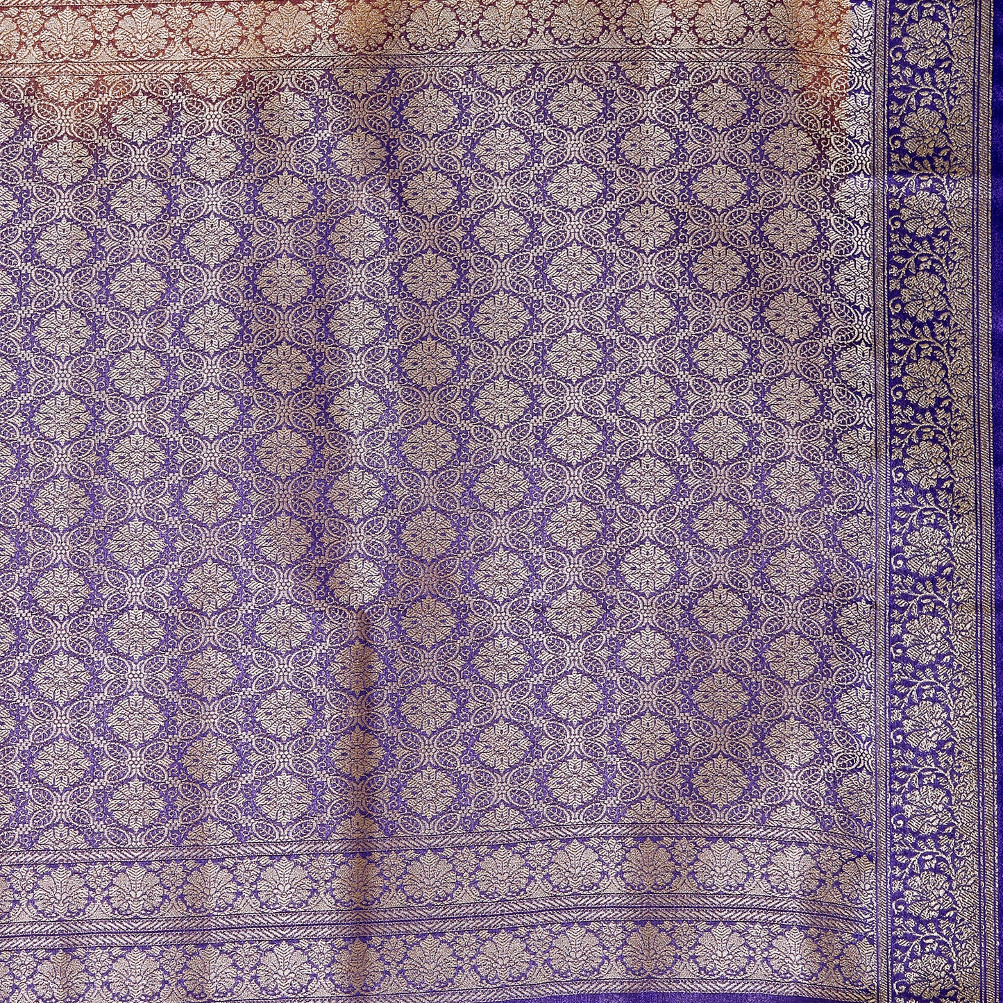 Faishana Presents Yellow Satin Silk Floral Booti Saree with Contrast Paisley Pallu and Violet Blouse Piece