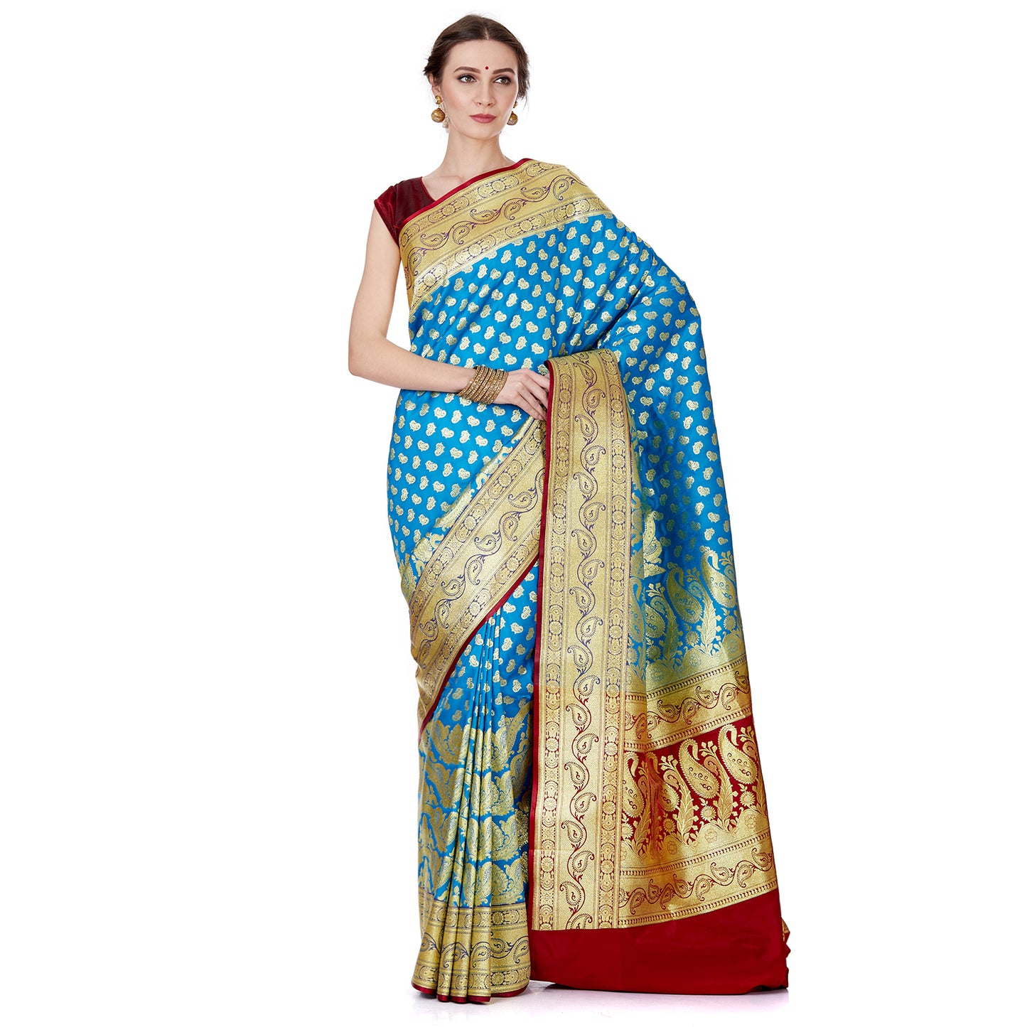 Faishana Presents Blue Satin Silk Saree With Blouse Piece(JA41 BLUE Free Size)