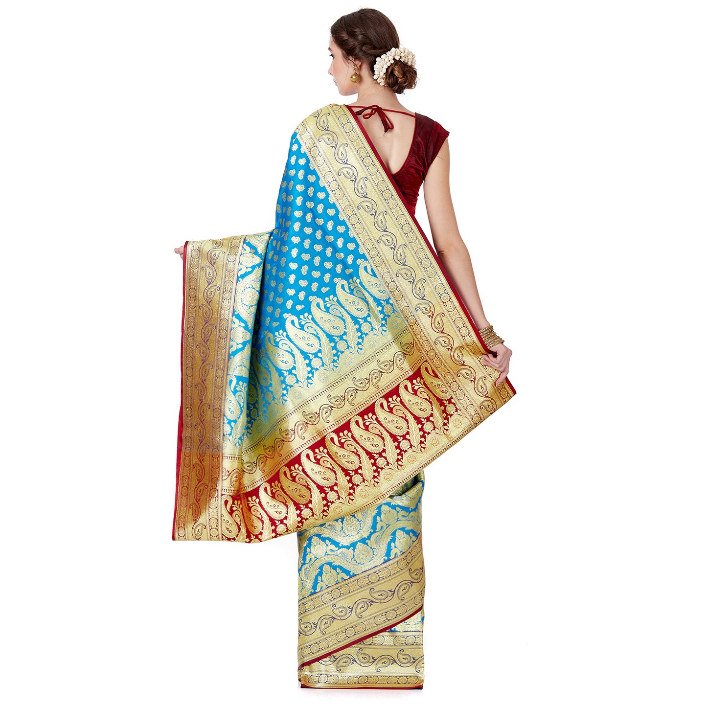 Faishana Presents Blue Satin Silk Saree With Blouse Piece(JA41 BLUE Free Size)