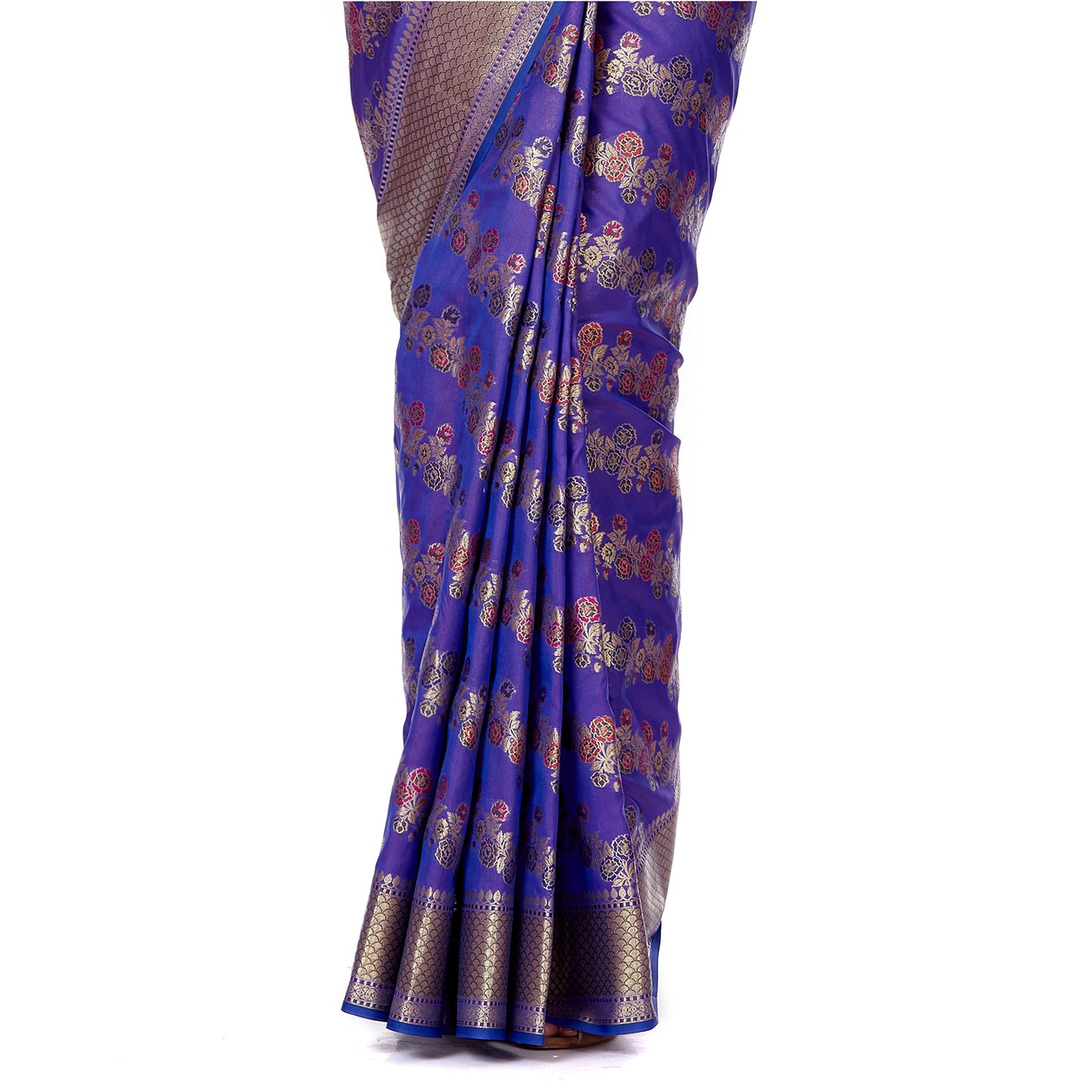 Faishana Presents Purple Satin Silk Floral Minakari Zari Stripe Saree with Paisley Minakari Pallu and Purple Blouse Piece