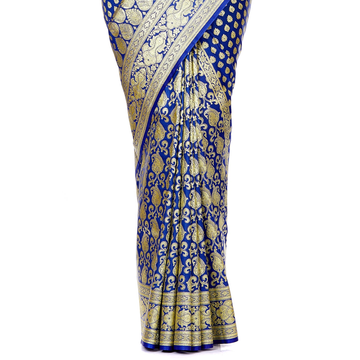 Faishana Presents Blue Satin Silk Floral Zari Booti Skirt Banarasi Zari Border Saree with Blue Blouse Piece