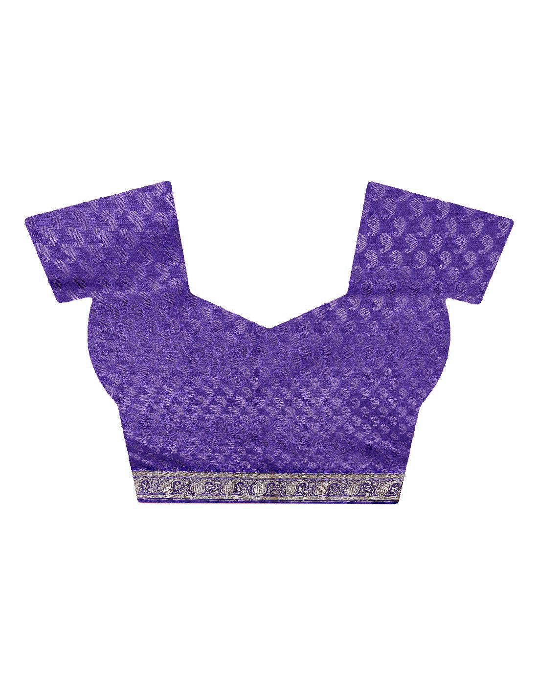 Faishana Presents Blue Satin Silk Floral Booti Saree with Contrast Paisley Pallu and Violet Blouse Piece