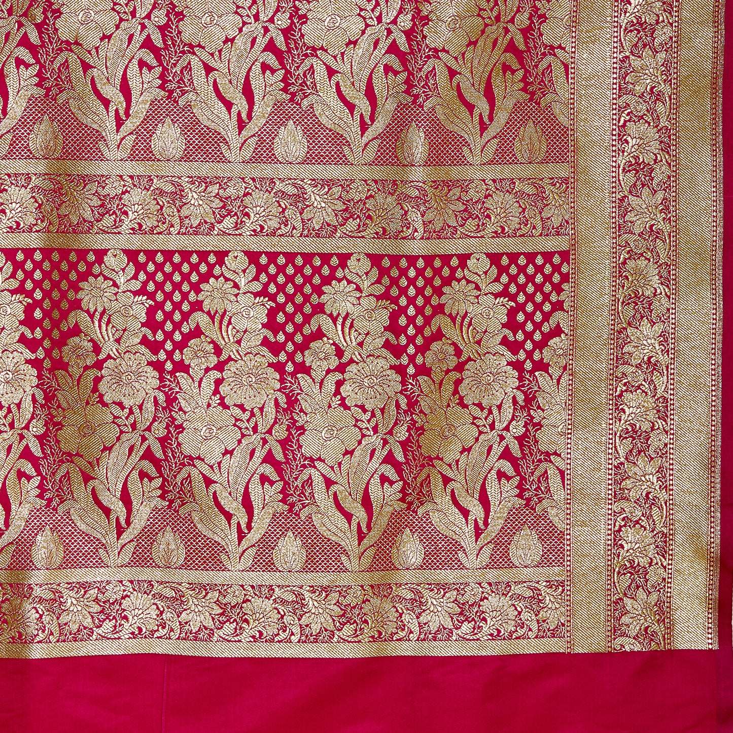 Faishana Presents Pink Satin Silk Floral Zari Chunri Booti Saree with Pink Floral Boota Pallu and Pink Blouse Piece