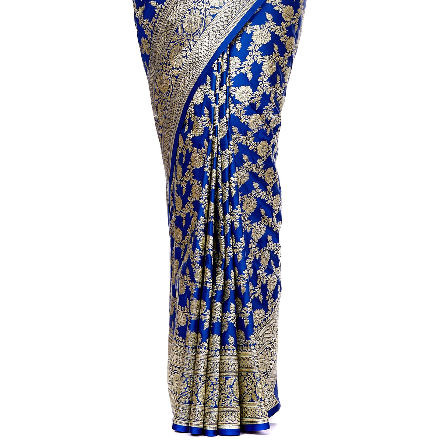 Faishana Presents Blue Satin Silk Floral Zari Jaal Banarasi Saree with Blue Blouse Piece