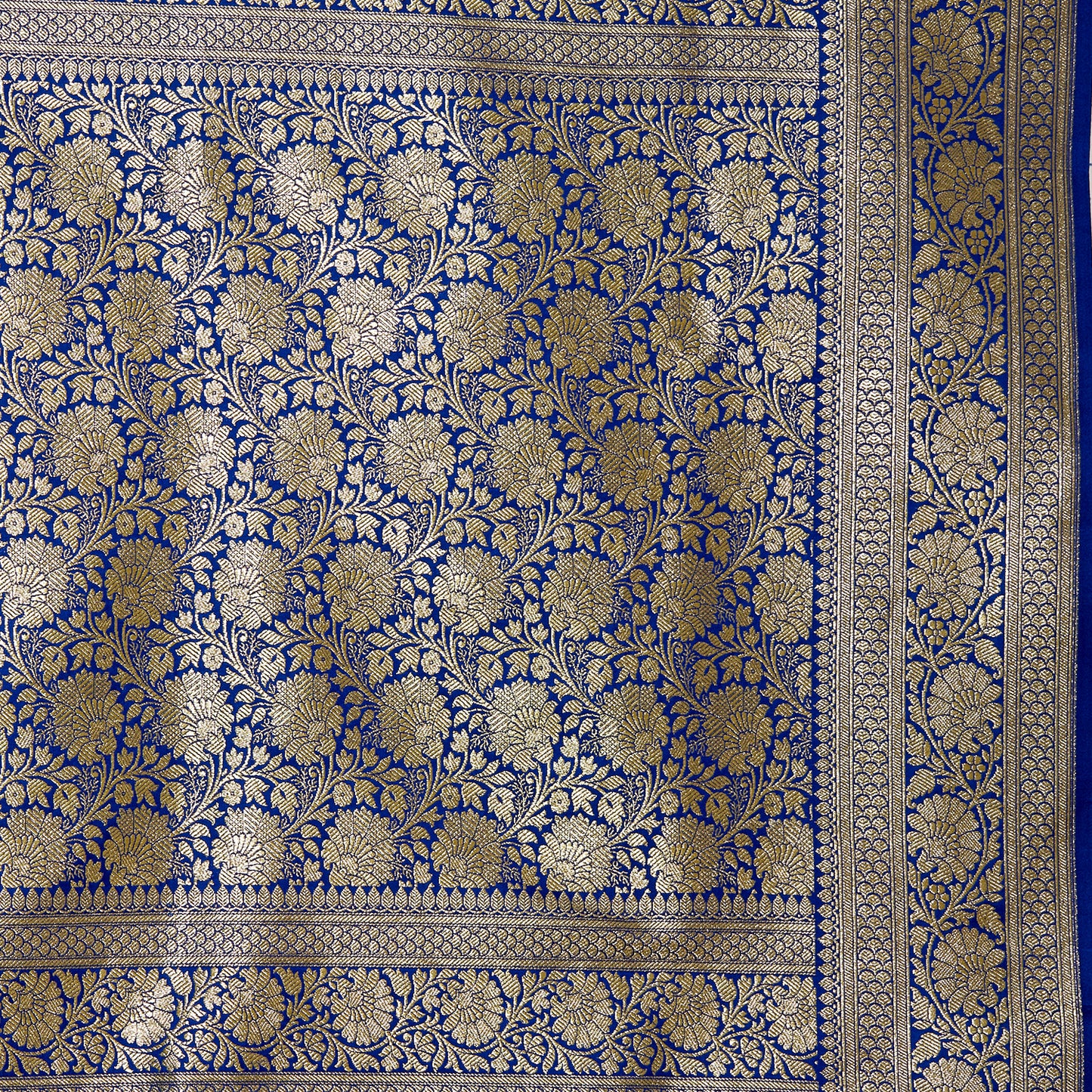 Faishana Presents Blue Satin Silk Floral Zari Jaal Banarasi Saree with Blue Blouse Piece