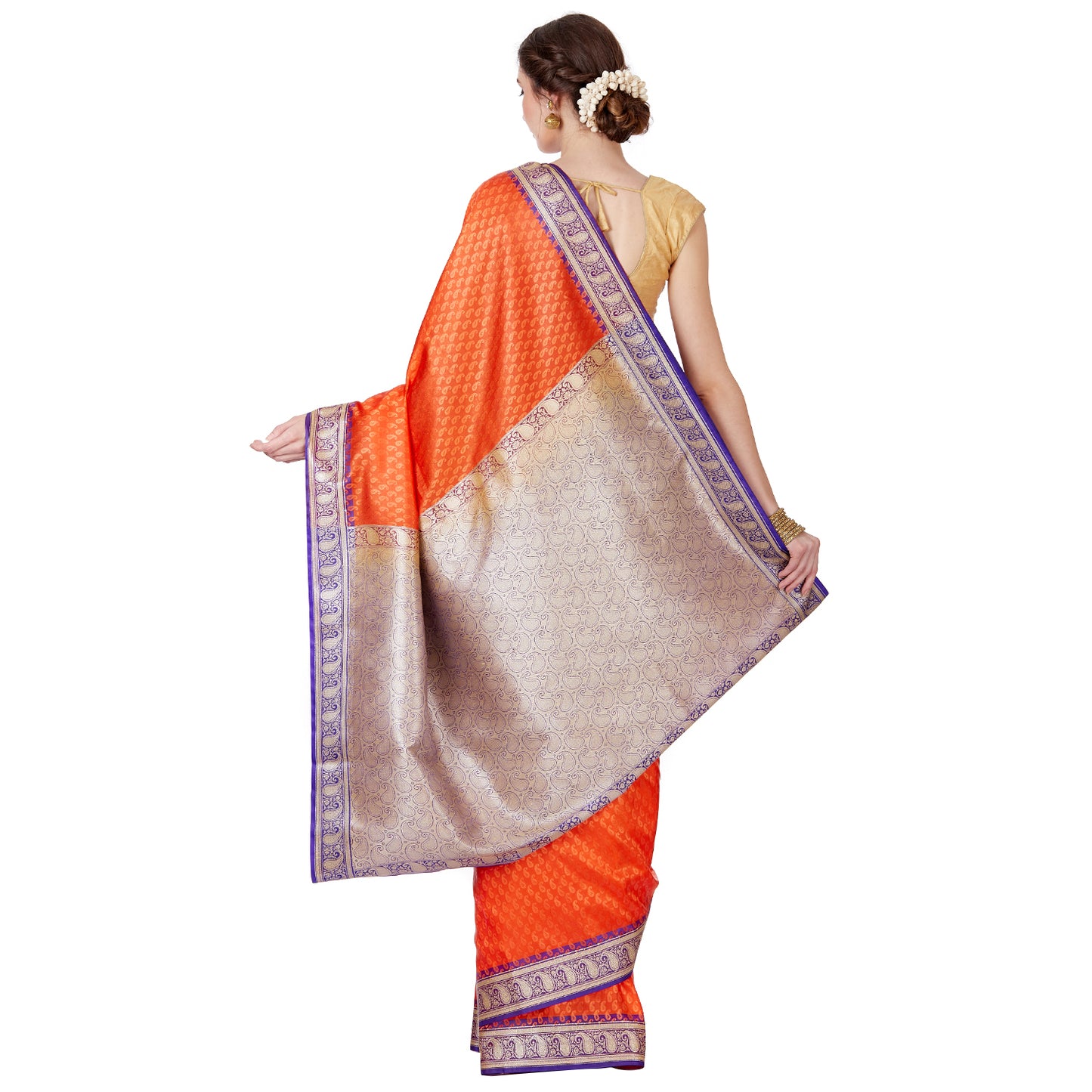 Faishana Orange Satin Silk Saree With Blouse Piece GEJA6