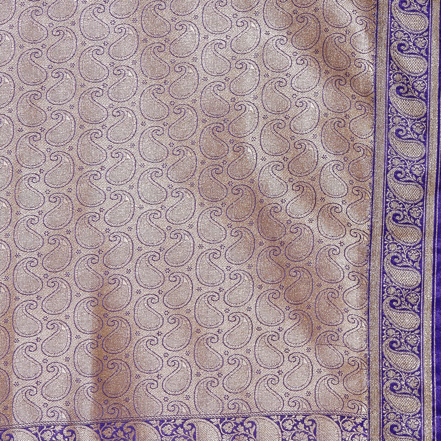 Faishana Presents Orange Satin Silk Floral Booti Saree with Contrast Paisley Pallu and Violet Blouse Piece