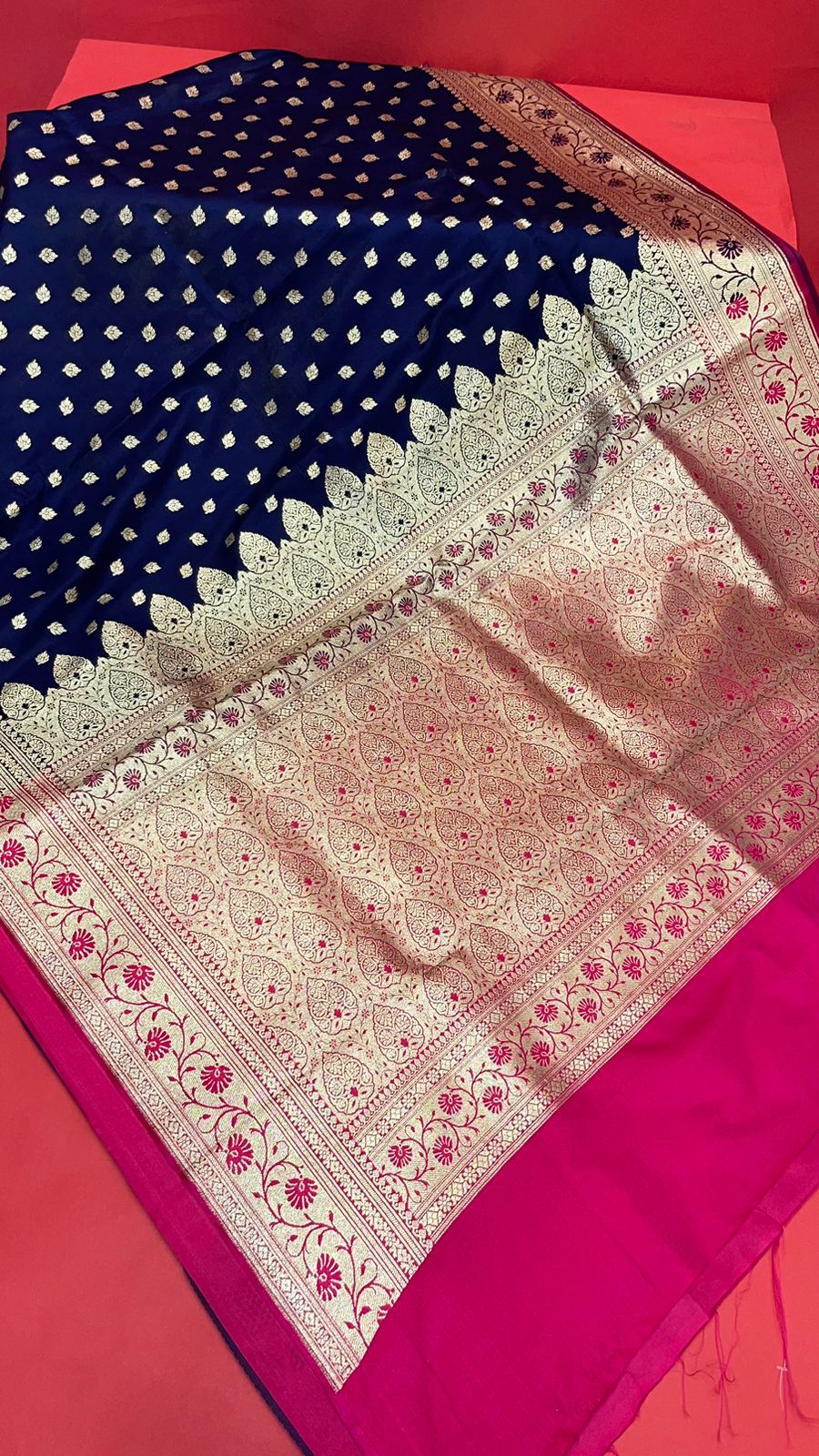 Faishana Navy Blue Satin Silk Saree With Blouse Piece GEJA27