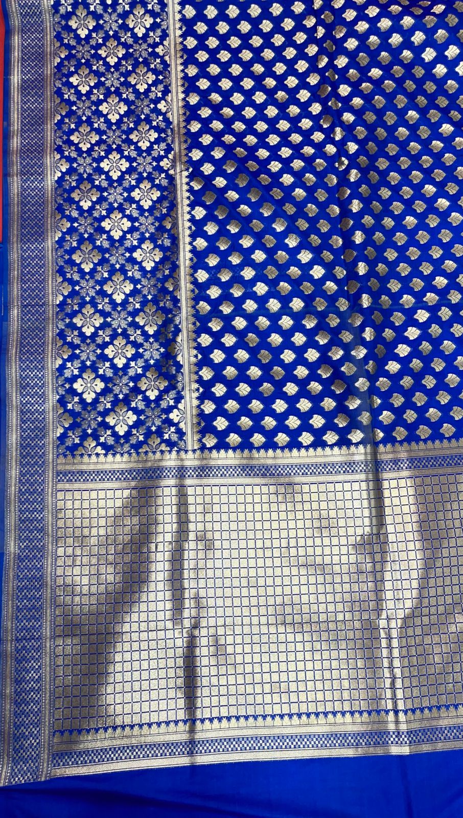 Faishana Blue Satin Silk Zari Floral Booti Saree With Blouse Piece GEJA17