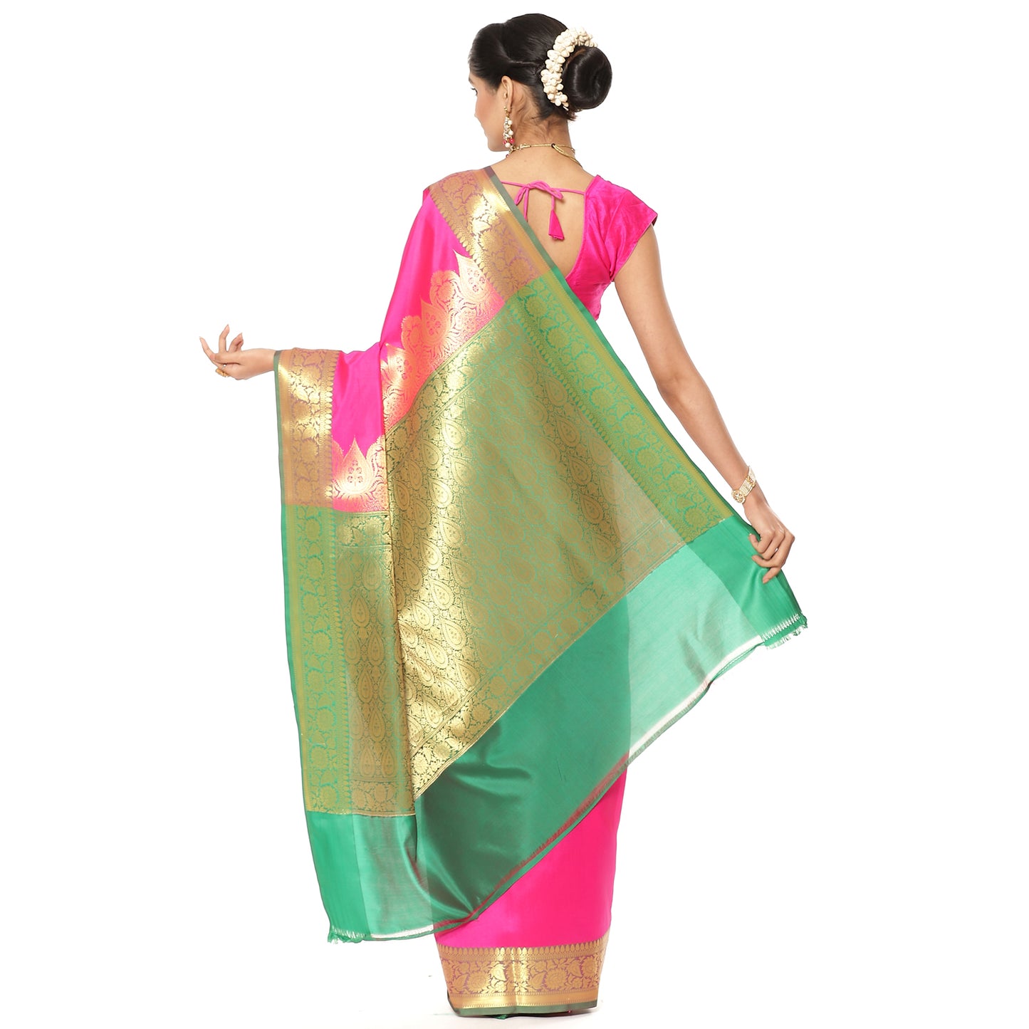 Pink Valkalam Katan Silk Banarasi Sarees For Women GEKH27