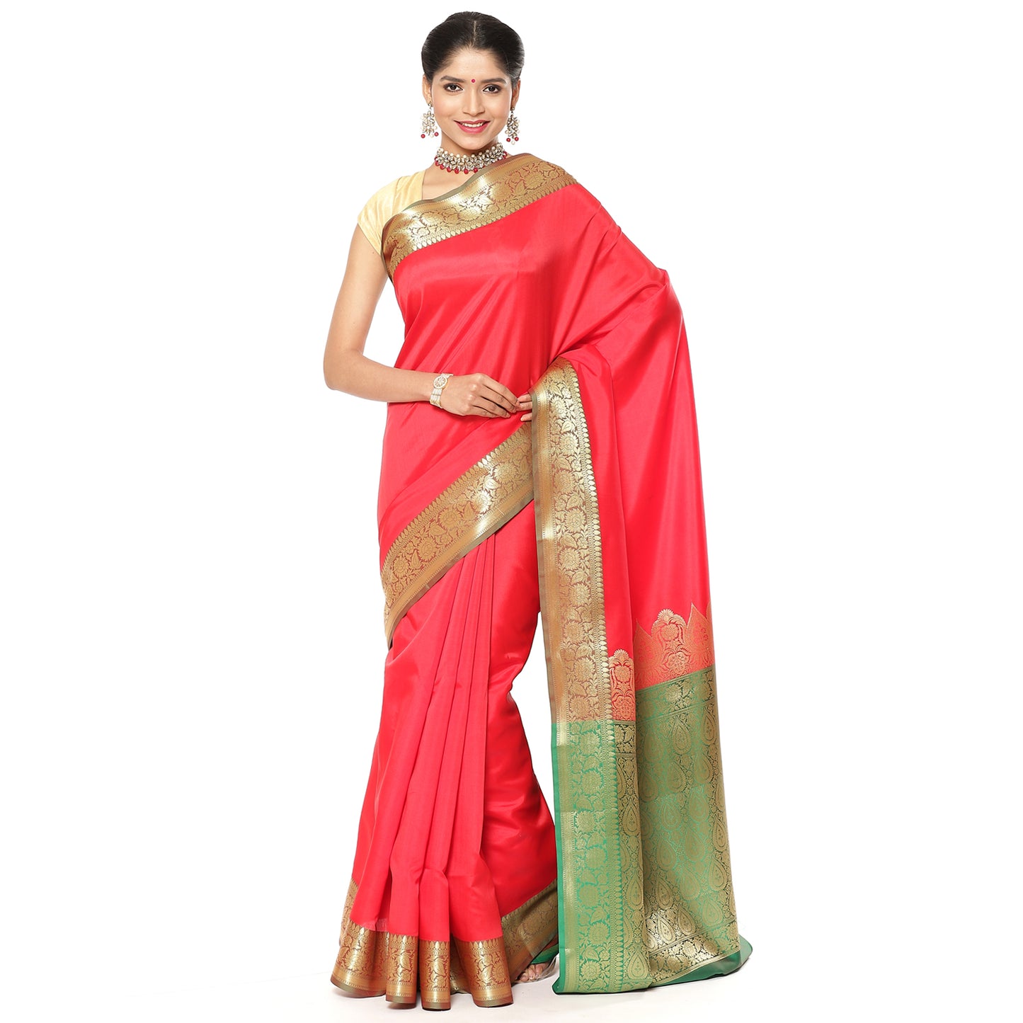 Red Valkalam Katan Silk Banarasi Sarees For Women GEKH28