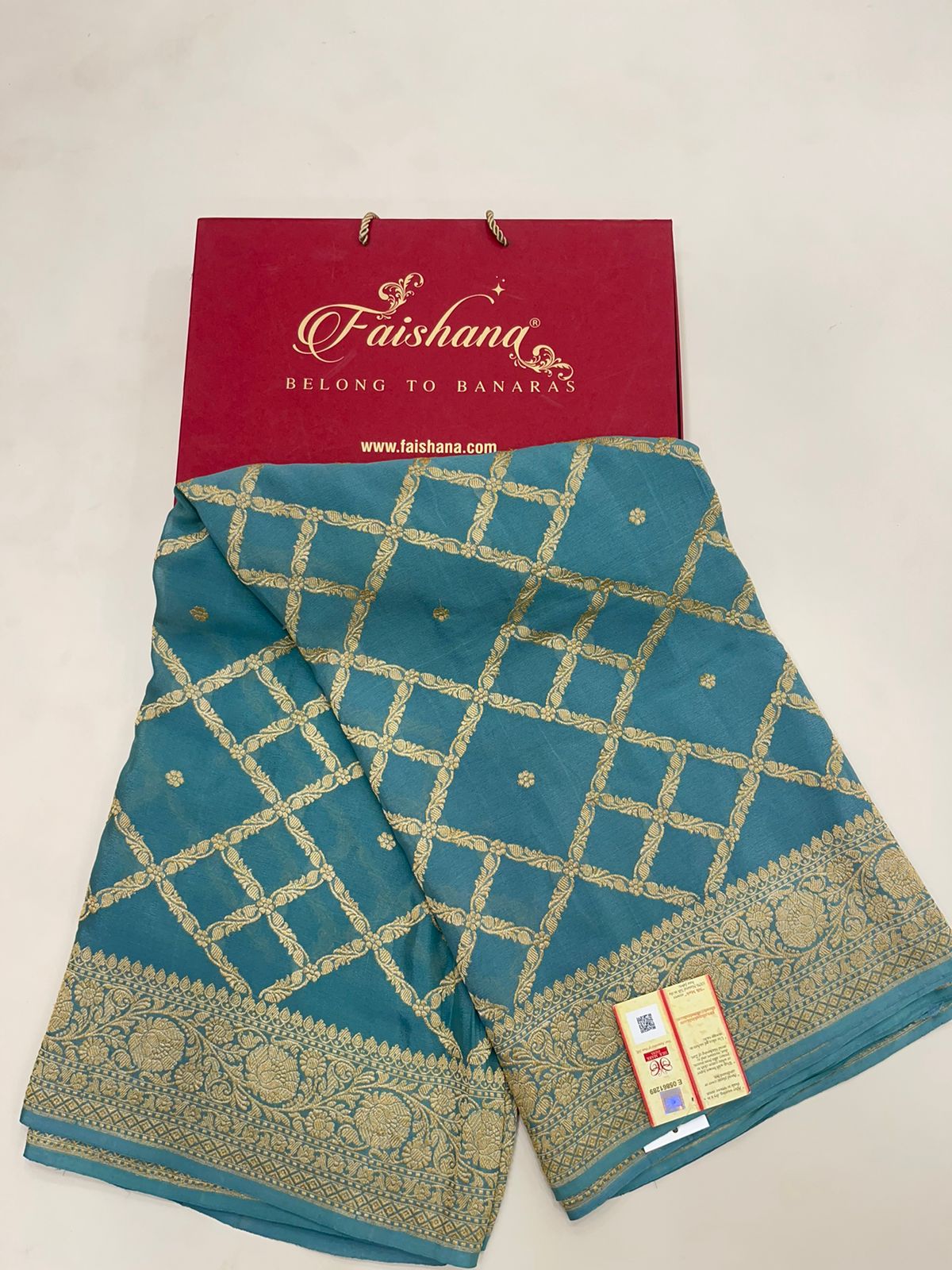 Faishana's Timeless Elegance Pure Silk Handloom Grey Khaddi Georgette Jangla Kadhwa Jaal with Banarasi Kadhwa Border Saree