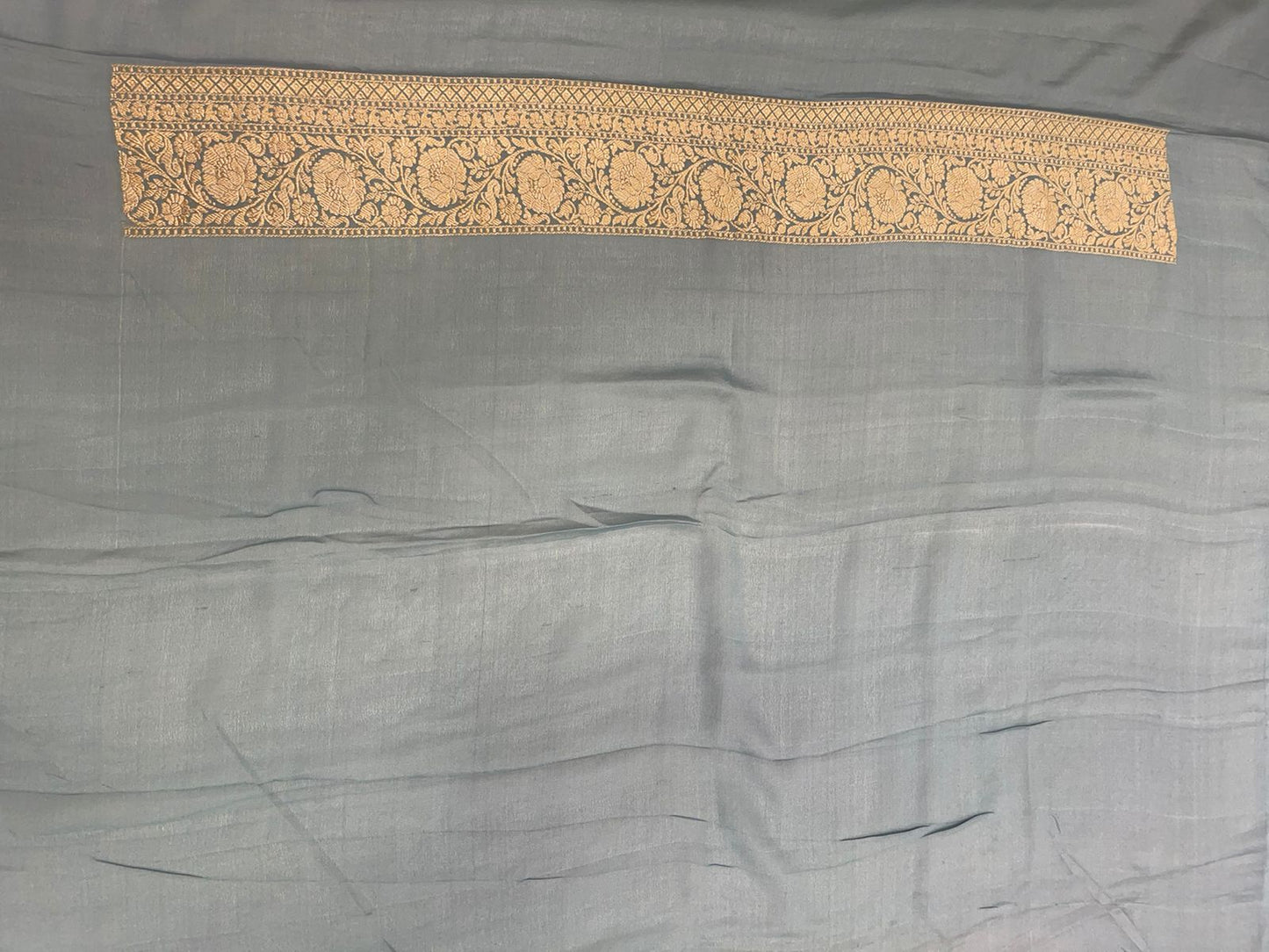 Faishana's Timeless Elegance Pure Silk Handloom Grey Khaddi Georgette Jangla Kadhwa Jaal with Banarasi Kadhwa Border Saree