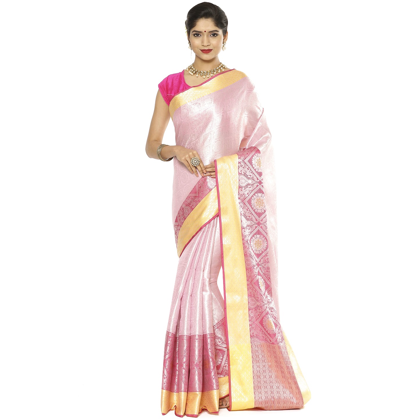 Pink Kanjeevaram Banarasi Sarees For Women GEMA12