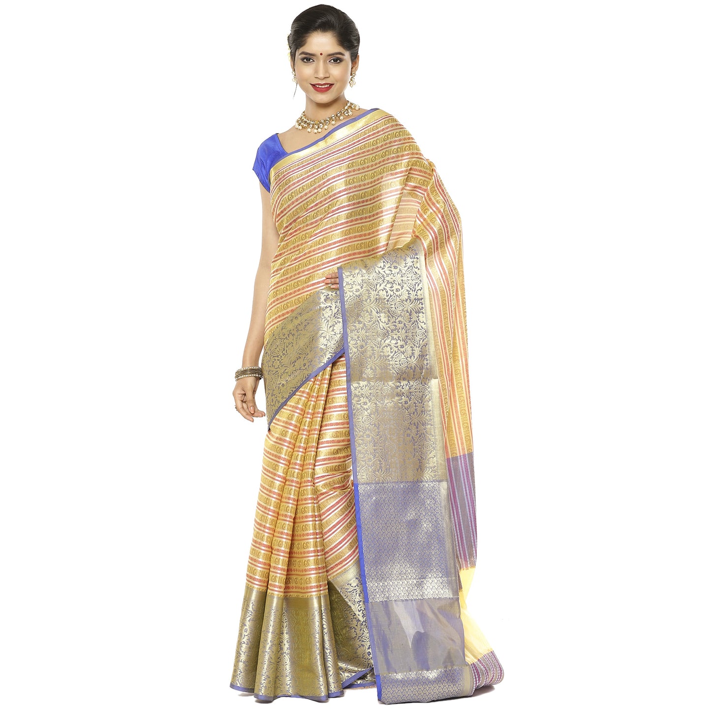 Beige Kanjeevaram Banarasi Sarees For Women GEMA1