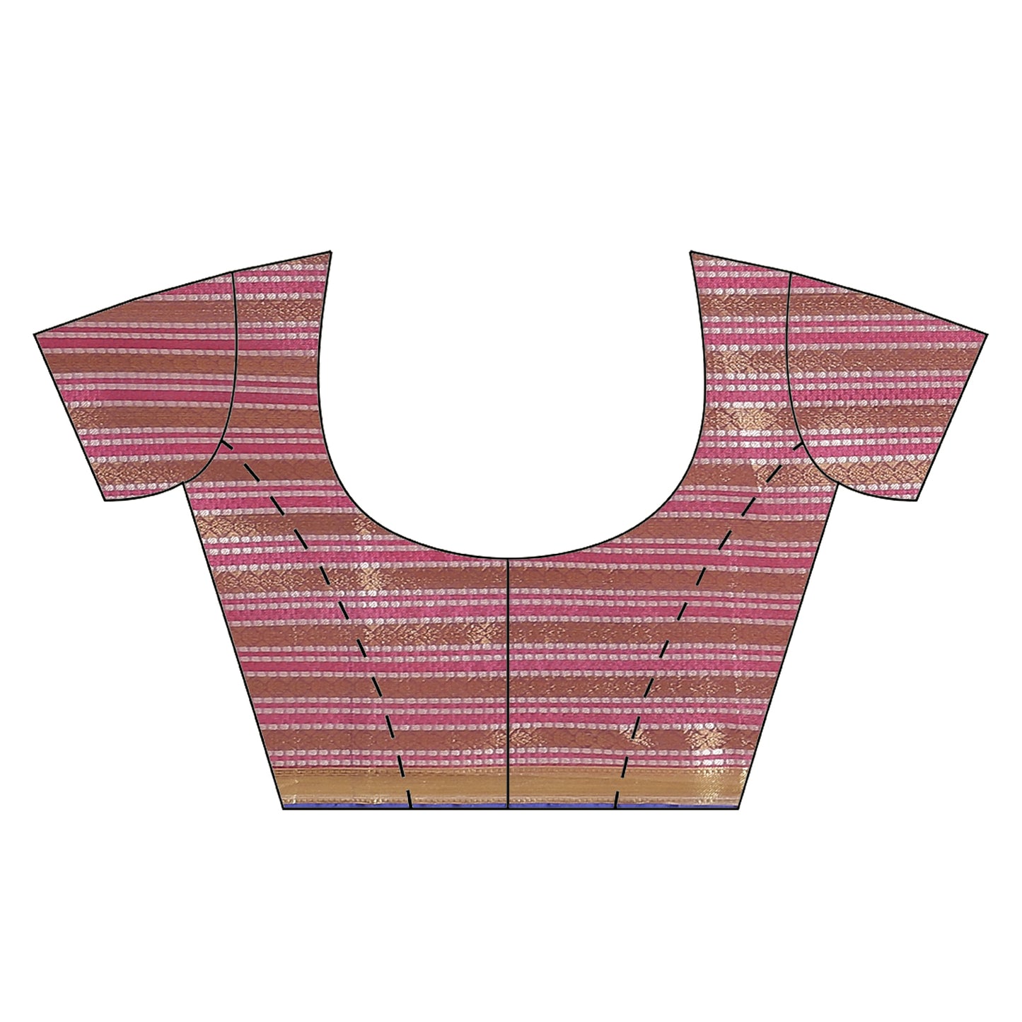 Faishana Presents Light Red Zari Strip Kanchi Silk Tanchoi Brocade Contrast Purple Skirt Border Banarasi Saree