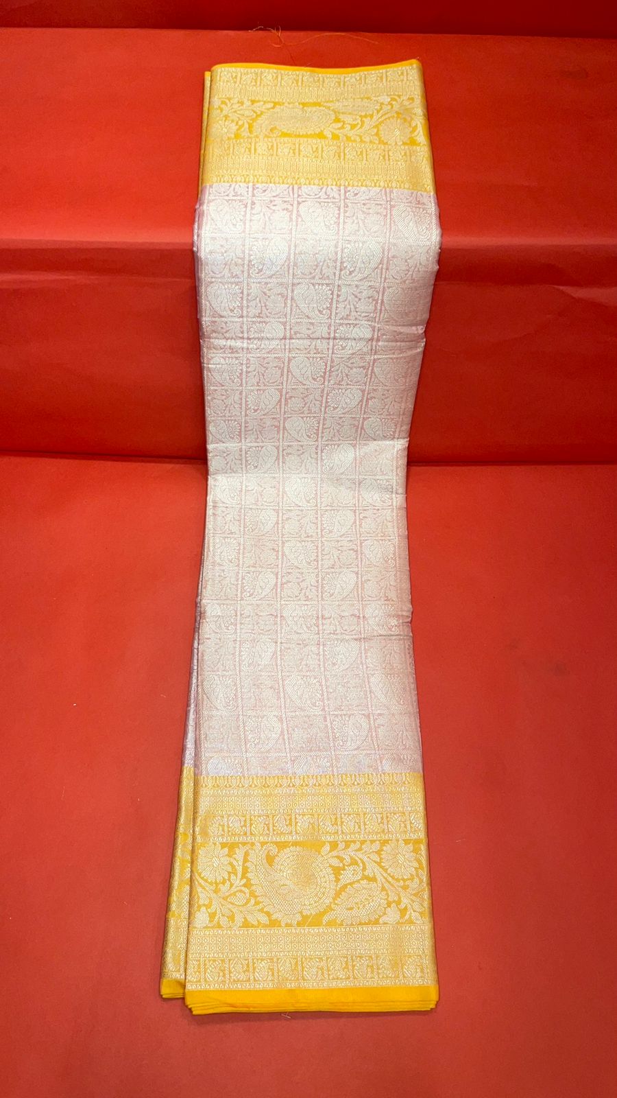 Faishana Presents Pink Silver Zari Kanchi Silk Tanchoi Brocade Contrast Gold Skirt Meena Border Banarasi Saree
