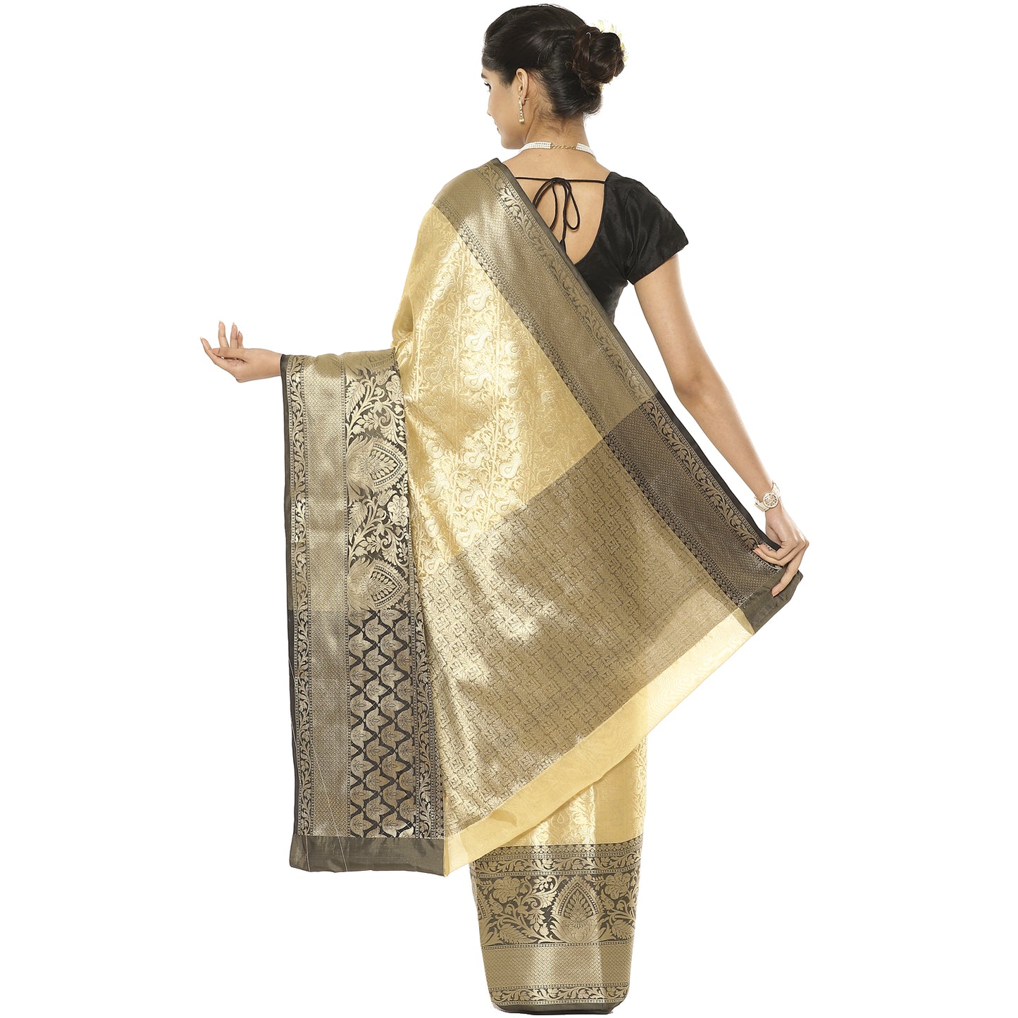 Beige Kanjeevaram Banarasi Sarees For Women GEMA35