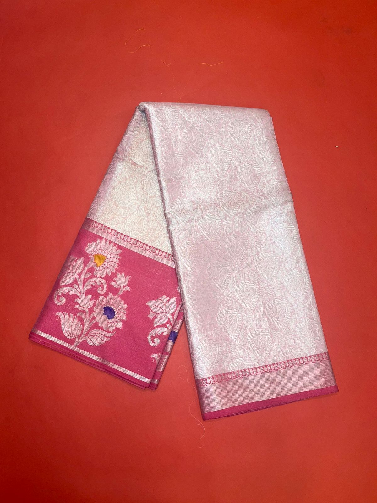 Faishana Presents Pink Silver Zari Kanchi Silk Tanchoi Brocade Contrast Pink Skirt Meena Border Banarasi Saree