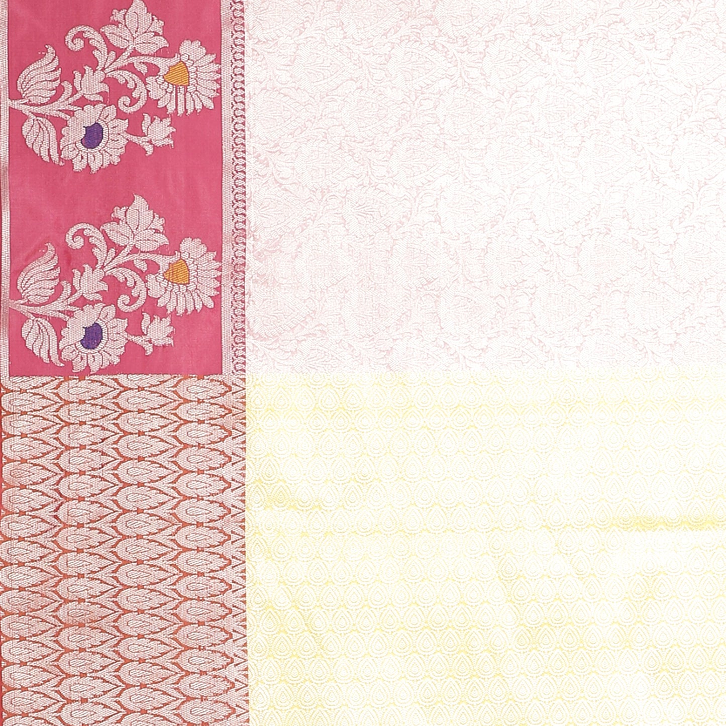 Faishana Presents Pink Silver Zari Kanchi Silk Tanchoi Brocade Contrast Pink Skirt Meena Border Banarasi Saree