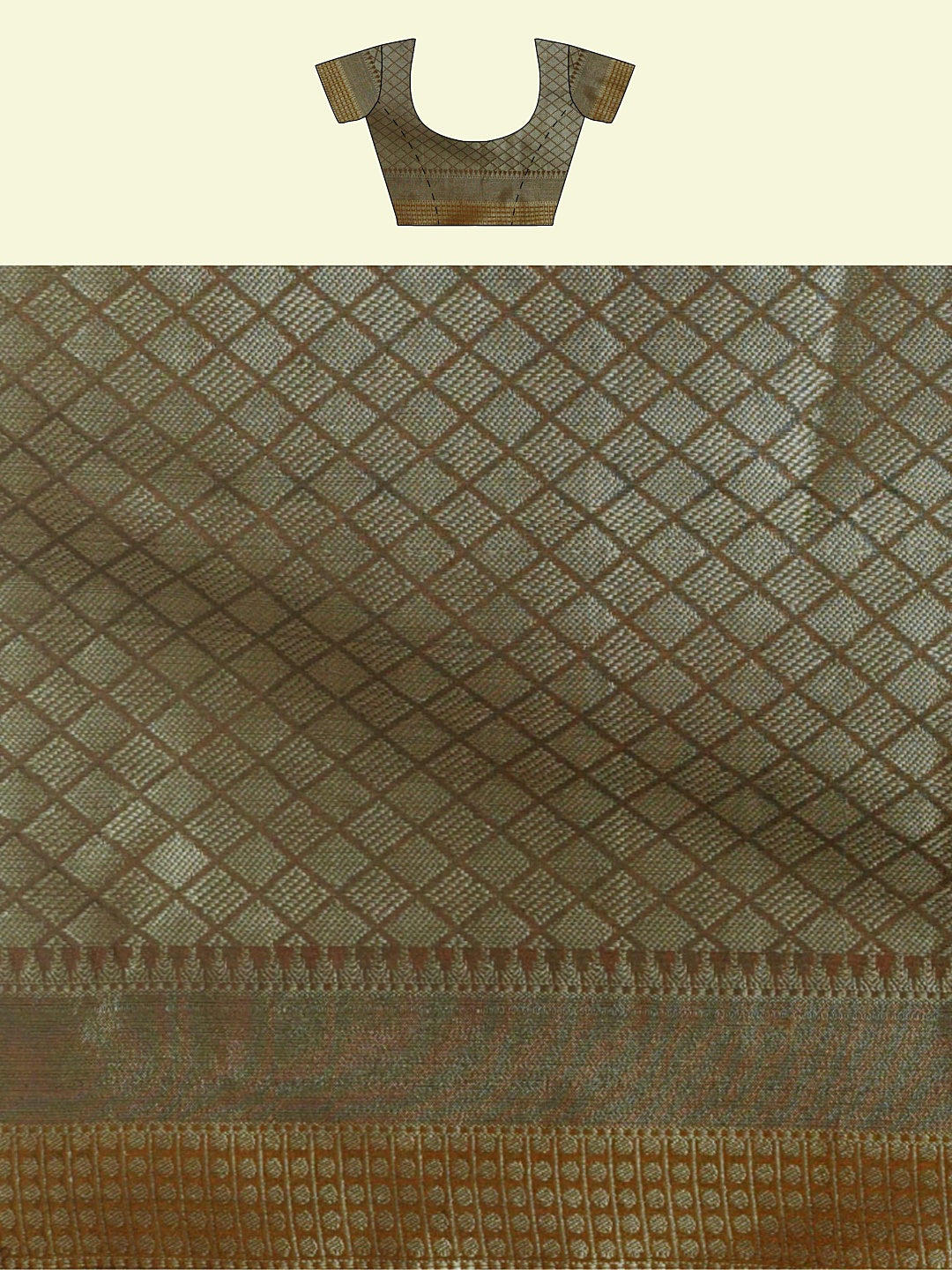 Faishana Presents Woven Sea Green Mulberry Silk Alfi Jaal With Brown Blouse Banarasi Saree