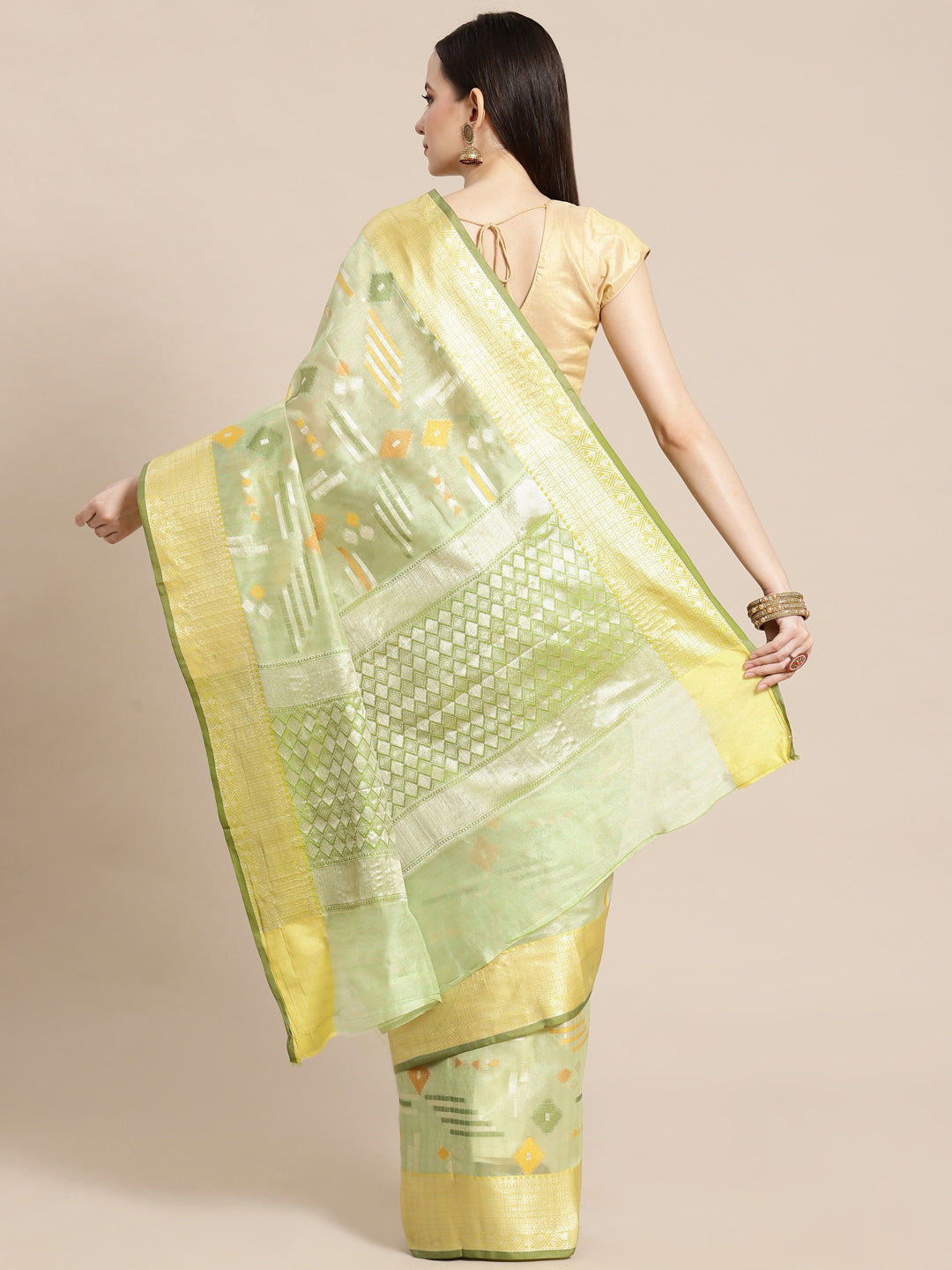 Green Mulberry Silk Blend Banarasi Sarees For Women GEMELBRSLK_18