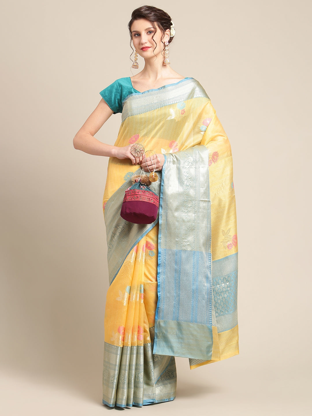 Gold Mulberry Silk Blend Banarasi Sarees For Women GEMELBRSLK_6