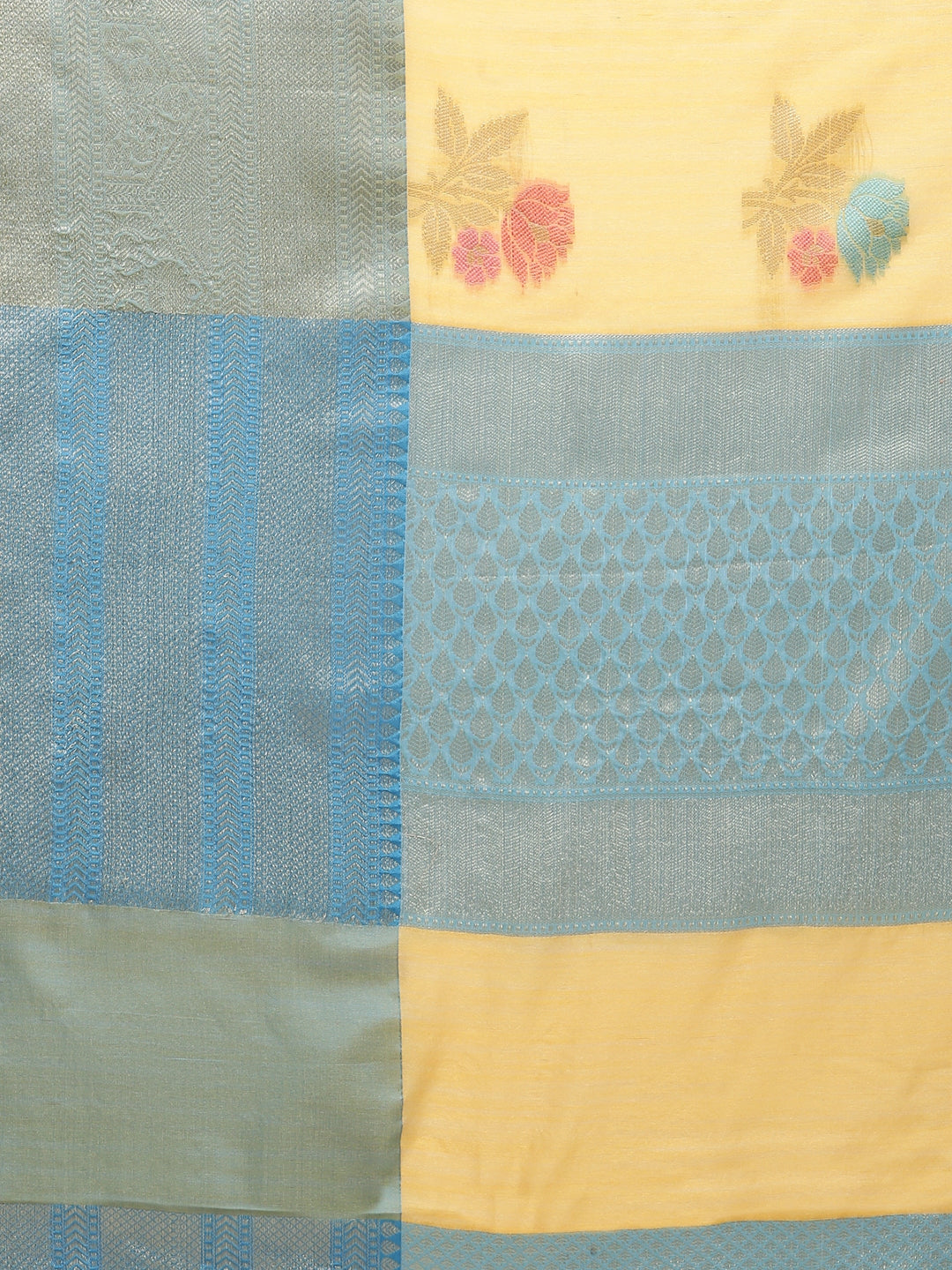 Faishana Presents Handwoven Gold Mulberry Silk Tilfi Skirt Zari With Peacock Blue Blouse Banarasi Saree