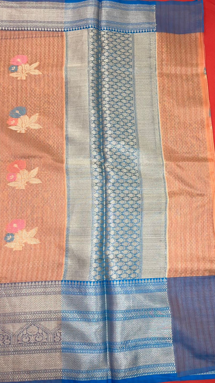 Peach Mulberry Silk Blend Banarasi Sarees For Women GEMELBRSLK_7