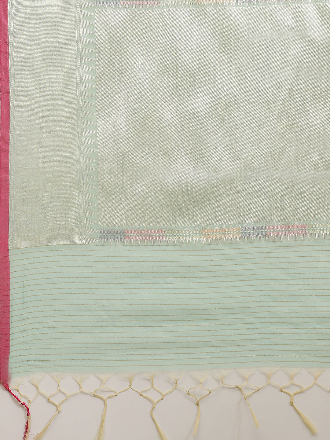 Faishana Presents Handwoven Seagreen Masrise Cotton Tilfi Jaal Zari Border With Green Blouse Banarasi Saree