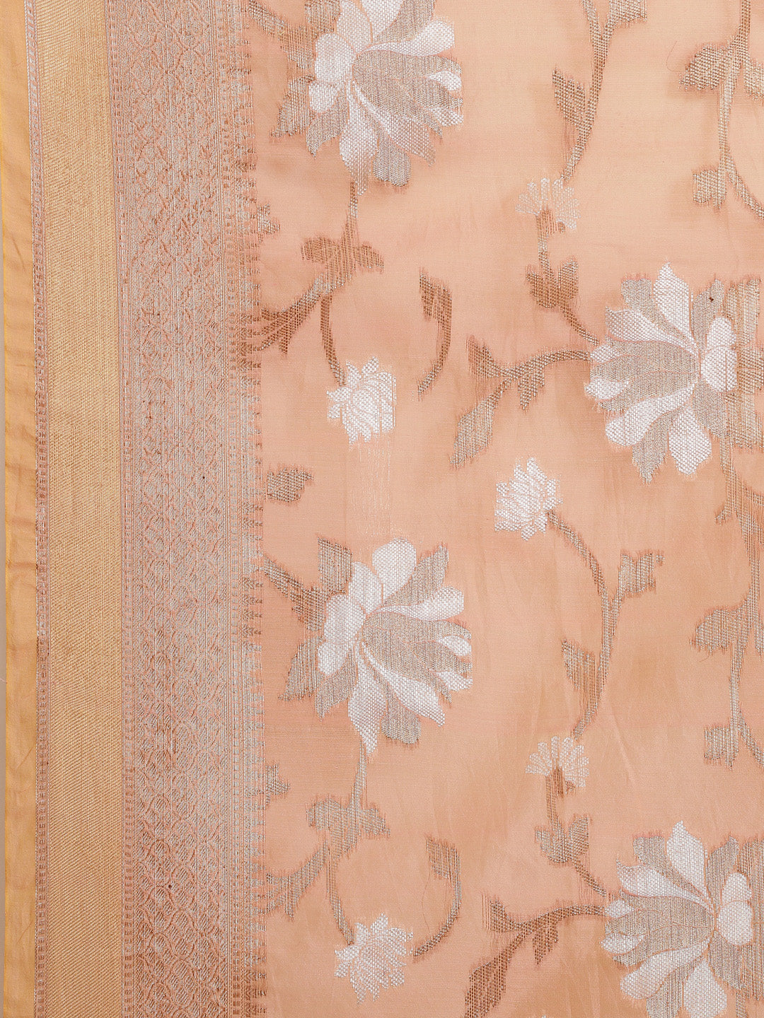 Faishana Presents Handwoven Beige Masrise Cotton Alfi Jaal Zari Border With Beige Blouse Banarasi Saree