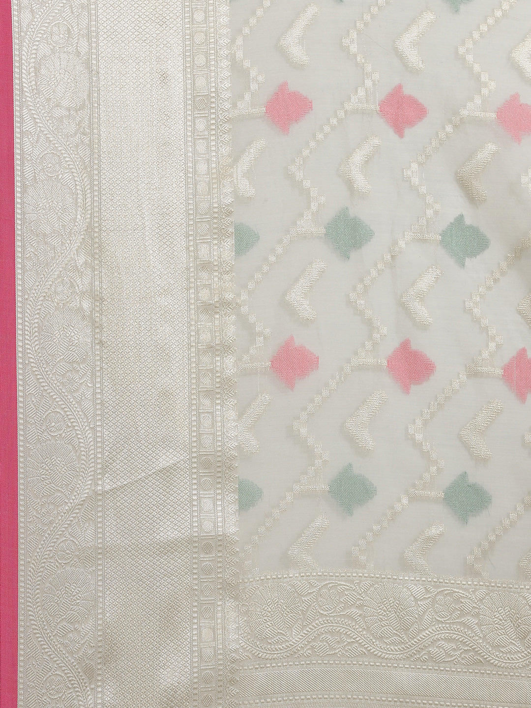 Faishana Presents Handwoven Grey Masrise Cotton Tilfi Jaal Zari Border With Grey Blouse Banarasi Saree