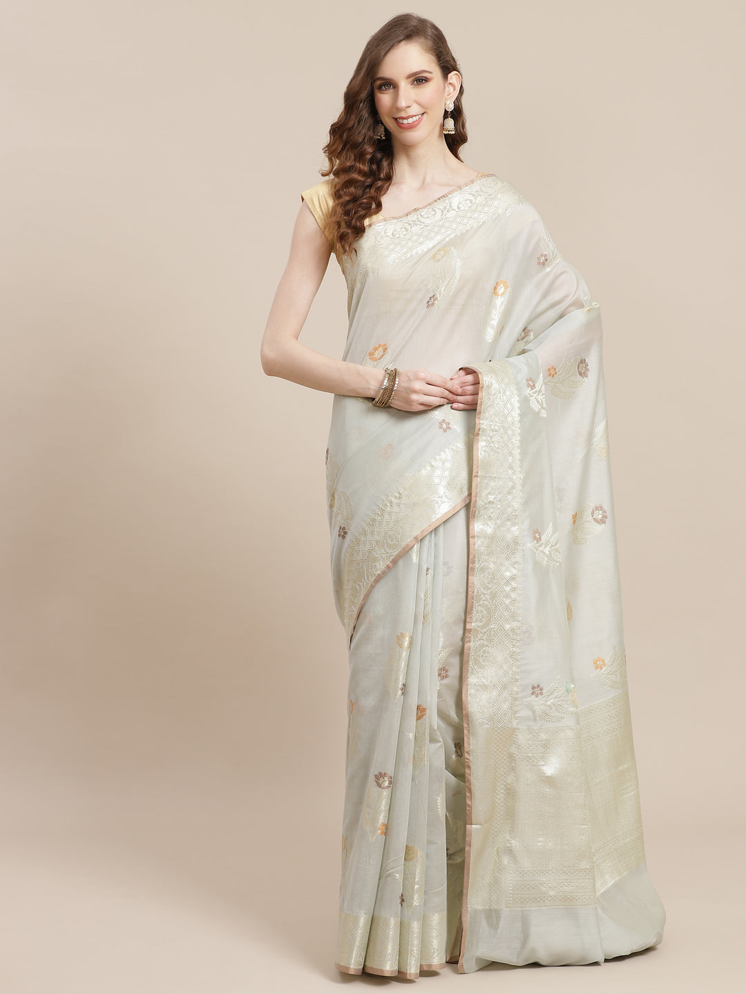 Grey Mercerise Cotton Banarasi Sarees For Women GEMSWRCTN_18