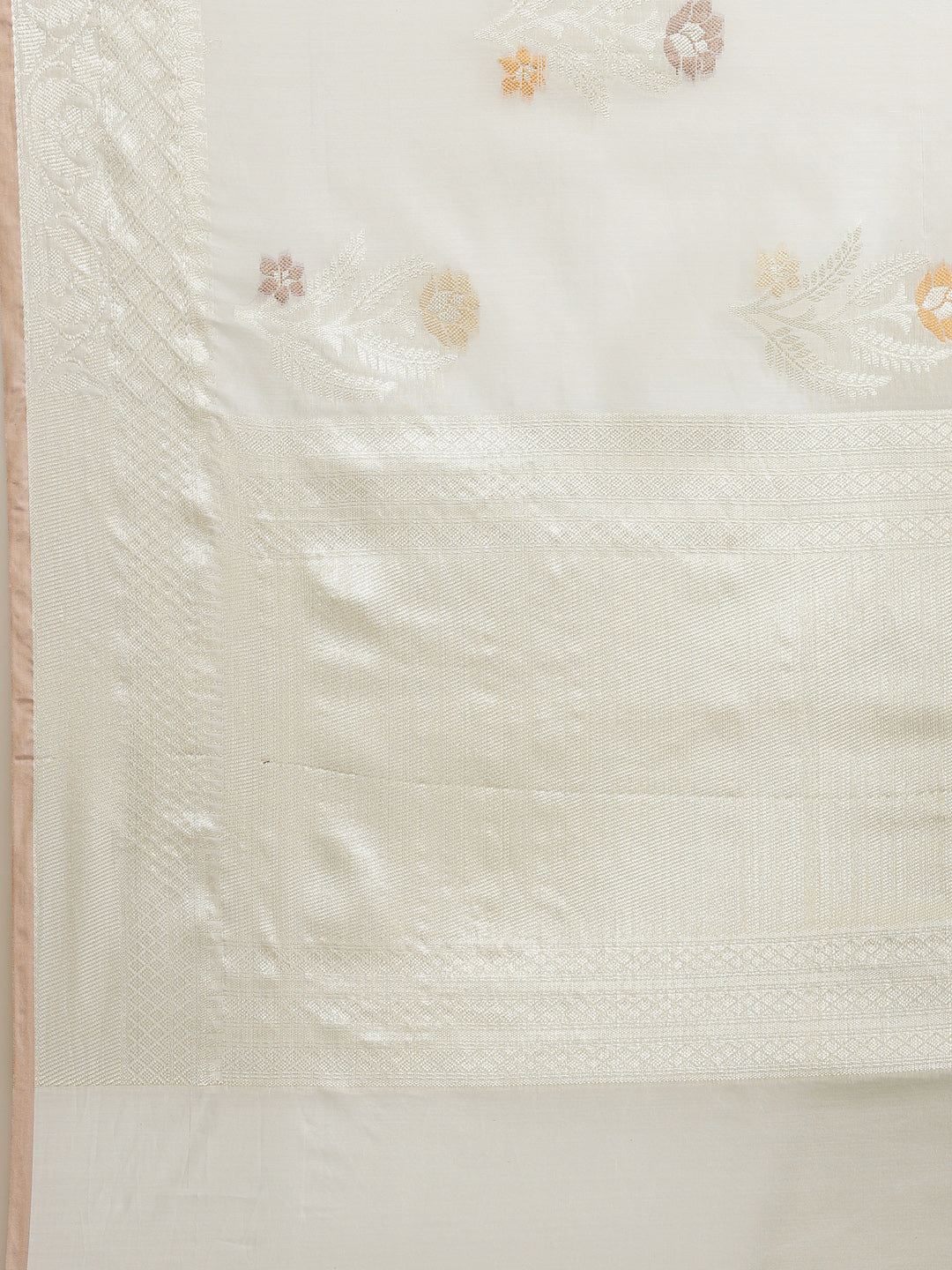 Faishana Presents Handwoven Grey Masrise Cotton Tilfi Boota Zari Border With Cheeku Color Blouse Banarasi Saree
