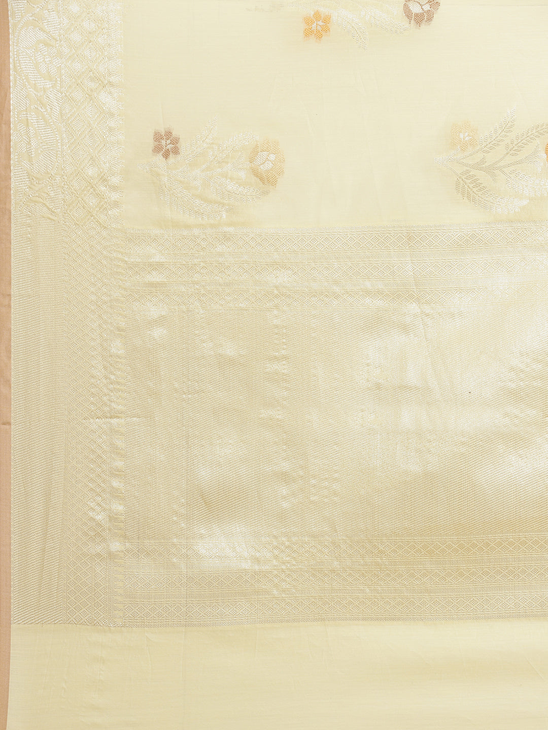 Faishana Presents Handwoven Beige Masrise Cotton Tilfi Boota Zari Border With Cheeku Color Blouse Banarasi Saree