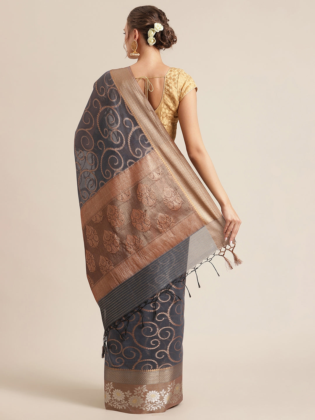 Grey Mercerise Cotton Banarasi Sarees For Women GEMSWRTCN_220