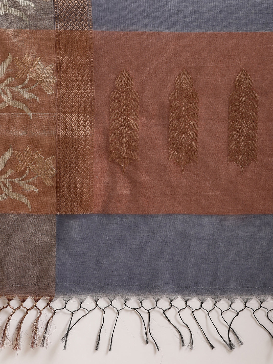 Faishana Presents Handwoven Blue Masrise Cotton Alfi Skirt Border With Brown Blouse Banarasi Saree