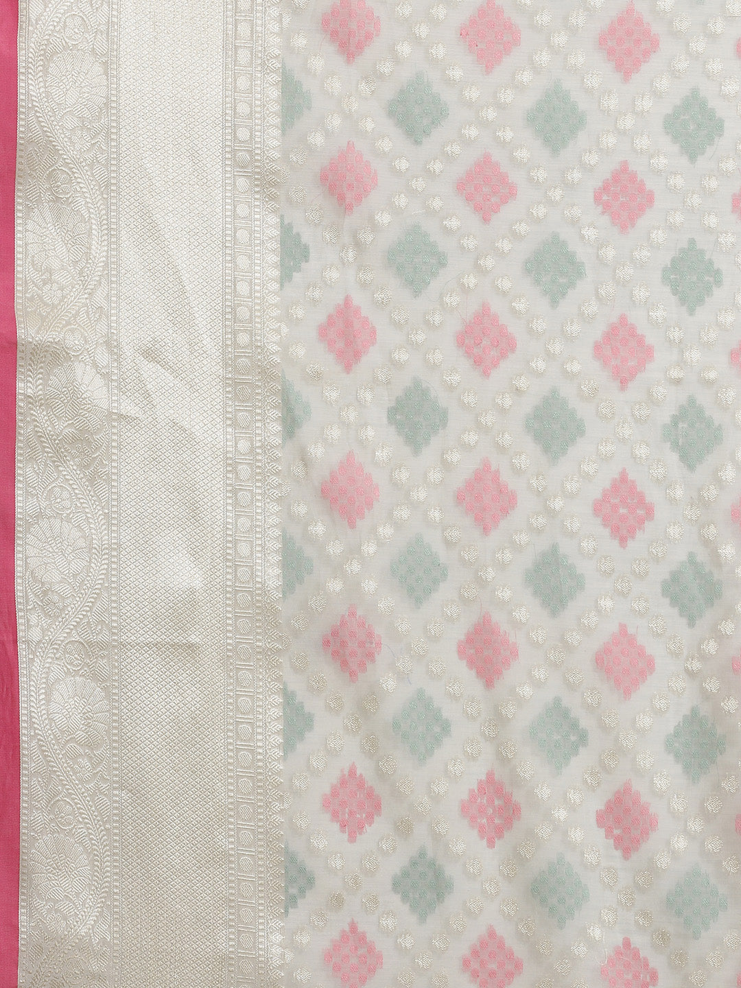 Faishana Presents Handwoven Grey Masrise Cotton Tilfi Skirt Border With Grey Blouse Banarasi Saree