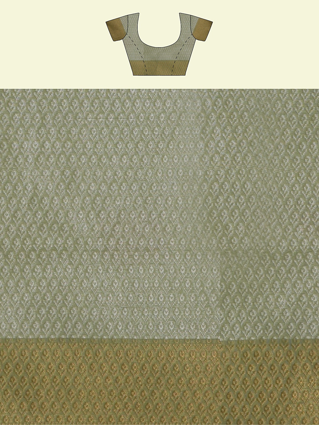 Faishana Presents Handwoven Pista Green Masrise Cotton Tilfi Boota Alfi Skirt Border With Pista Green Blouse Banarasi Saree