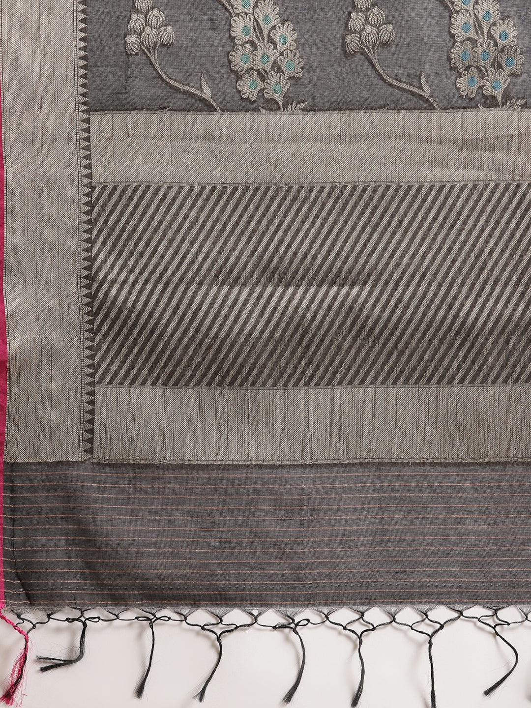 Faishana Presents Handwoven Black Masrise Cotton Tilfi Jaal Zari Border With Magenta Blouse Banarasi Saree