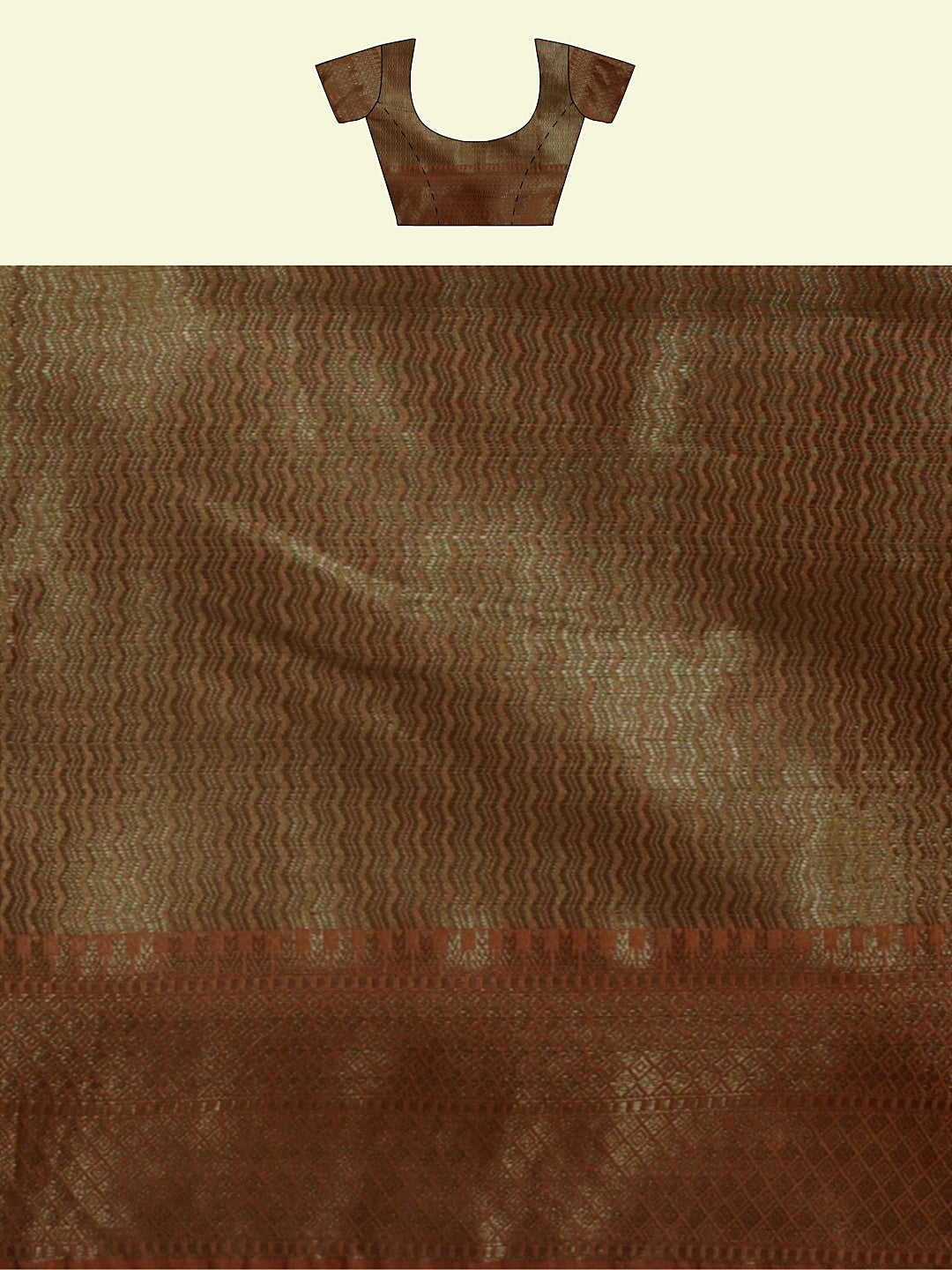 Faishana Presents Woven Peach Matka Silk Tilfi Jaal Zari Border With Brown Blouse Banarasi Saree